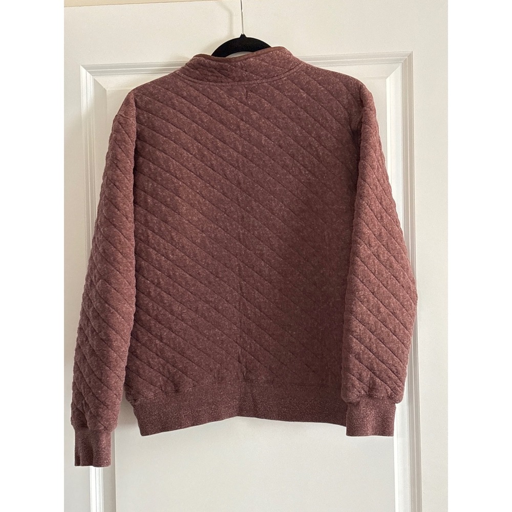Faherty Brand Epic Quilted Fleece Pullover Burgundy Brown Heather Snap Mock Neck - Picture 4 of 5